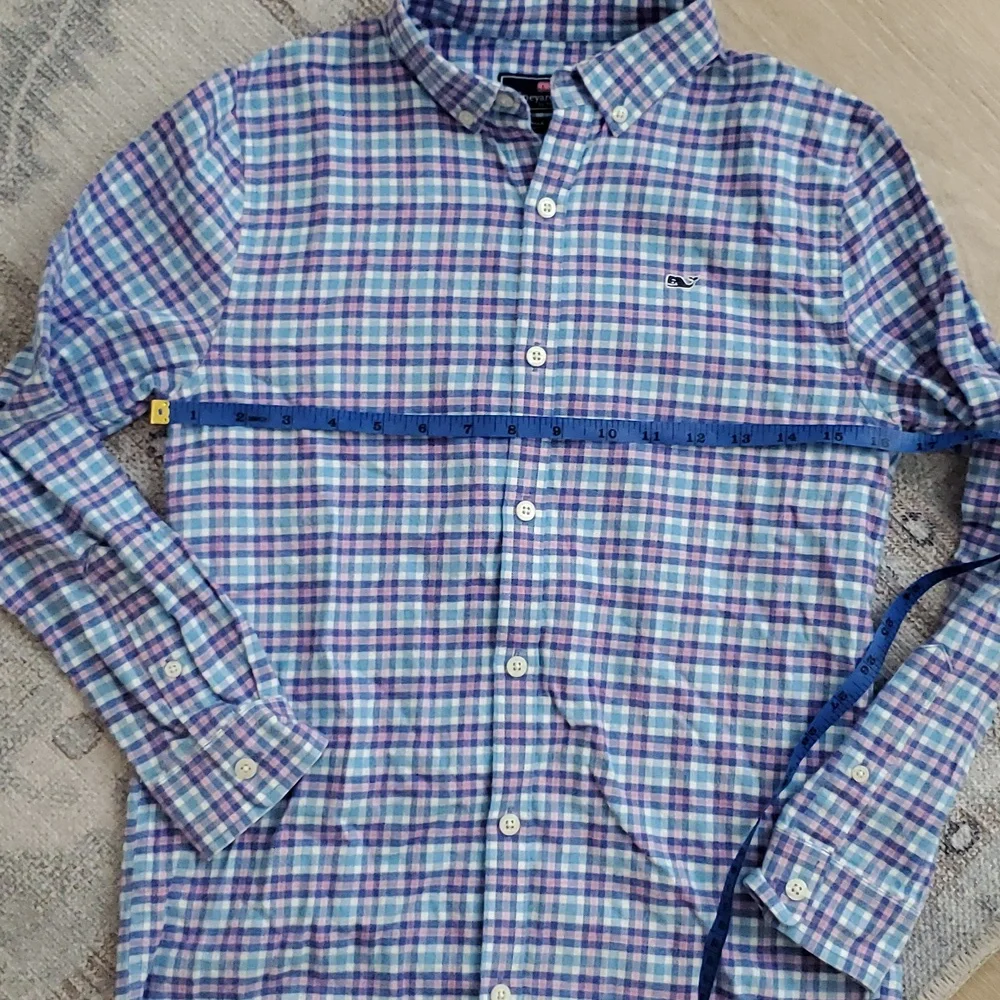 Vineyard Vines Boys Blue Pink Flannel Cotton Whale Shirt Button-up SzM (12-14)